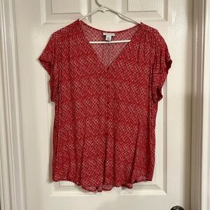 Liz Claiborne Red and white button up top